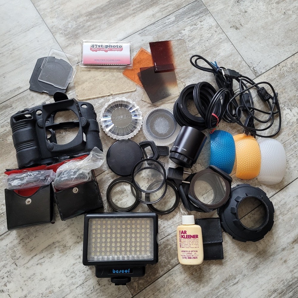 HUGE Camera Accessory Lot Nikon, Tiffen, Bescor, Filters, Cases AS-IS UNTESTED